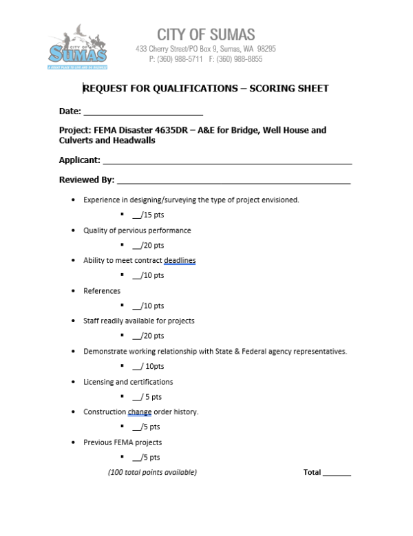 RFQ 01.03.2024 City of Sumas Washington